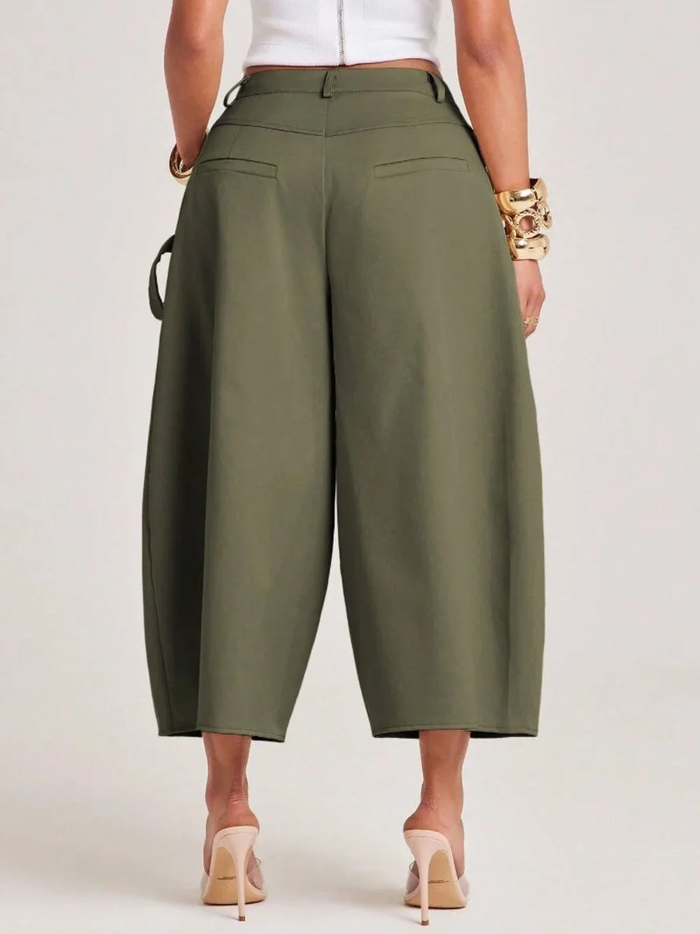 Army Green Casual Women's Loose Cargo Capris